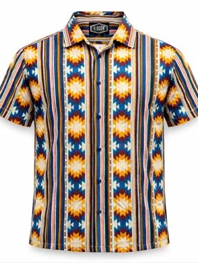 Gibson Short-Sleeve Aztec Stripe Shirt - Blue, Yellow, Brown